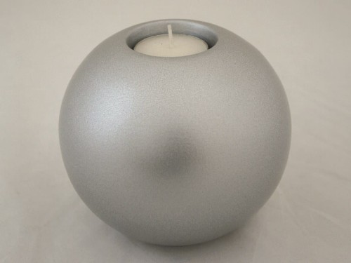Matte silver ceramic T-light holder 13cm [AZ02321]