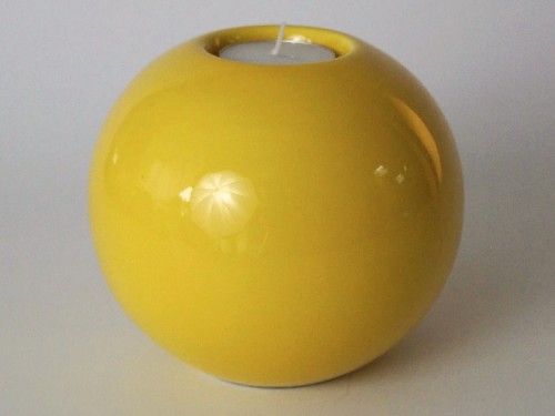Yellow glazed ceramic T-light holder 13cm [AZ02395]