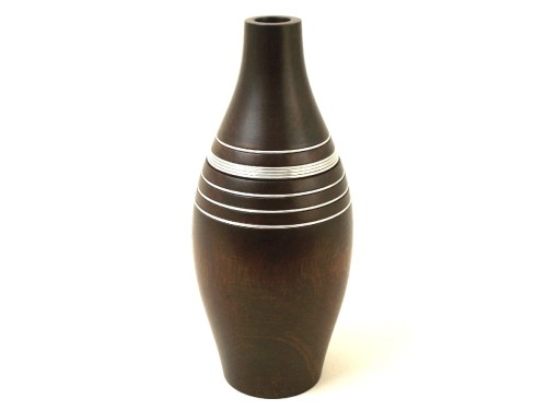 Decorated mango wooden vase with metal rings 36cm [003407]