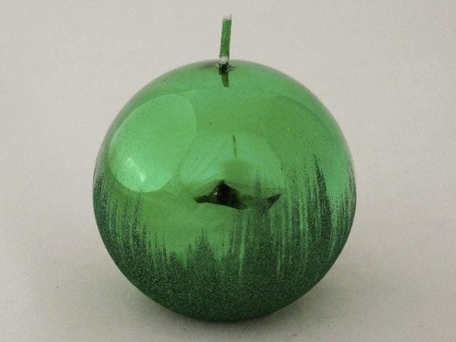 Green metallic ball candle with glitter 10cm [007946]
