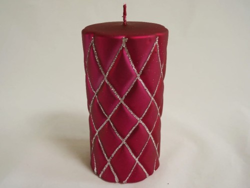 Świeca walec fuksja z brokatem 15cm [AZ01999]