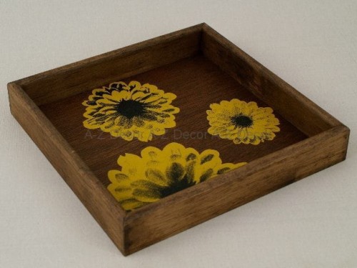 Taca drewniana TOURNESOL z dekoracją 28cm [003369]